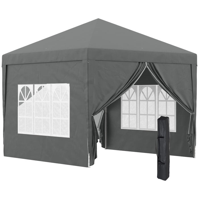 Carpa Plegable Pop-up Gazebo 3x3 m Cenador Plegable con 4 Paredes Laterales Anti-UV y Bolsa de Transporte para Camping Fiestas Gris