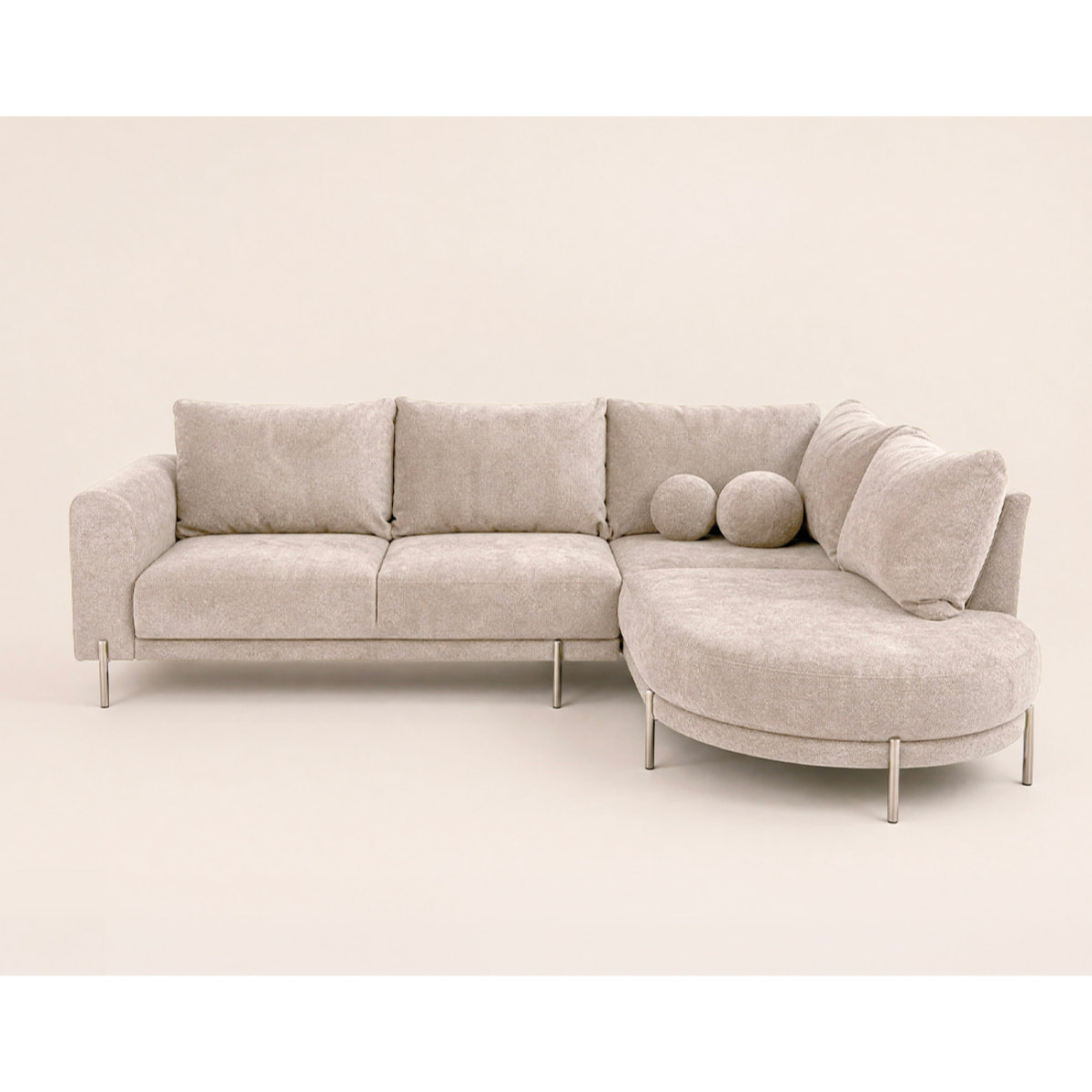 Gabin - Canapé d'angle droit 5 places en velours texturé - Beige