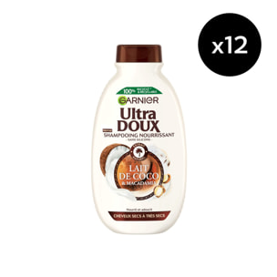 Lot de 12 - Garnier Ultra Doux Lait de Coco & Macadamia Shampooing Nourrissant 300ml - Homme & Femme
