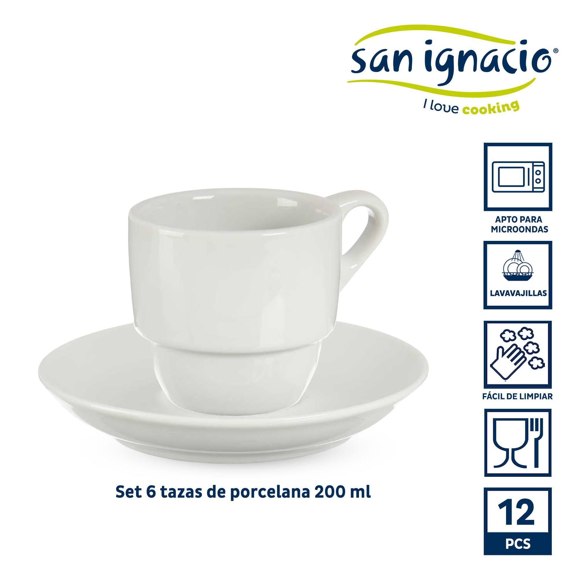 Set 6 tazas cafe porcelana blanca con pl colección vessia