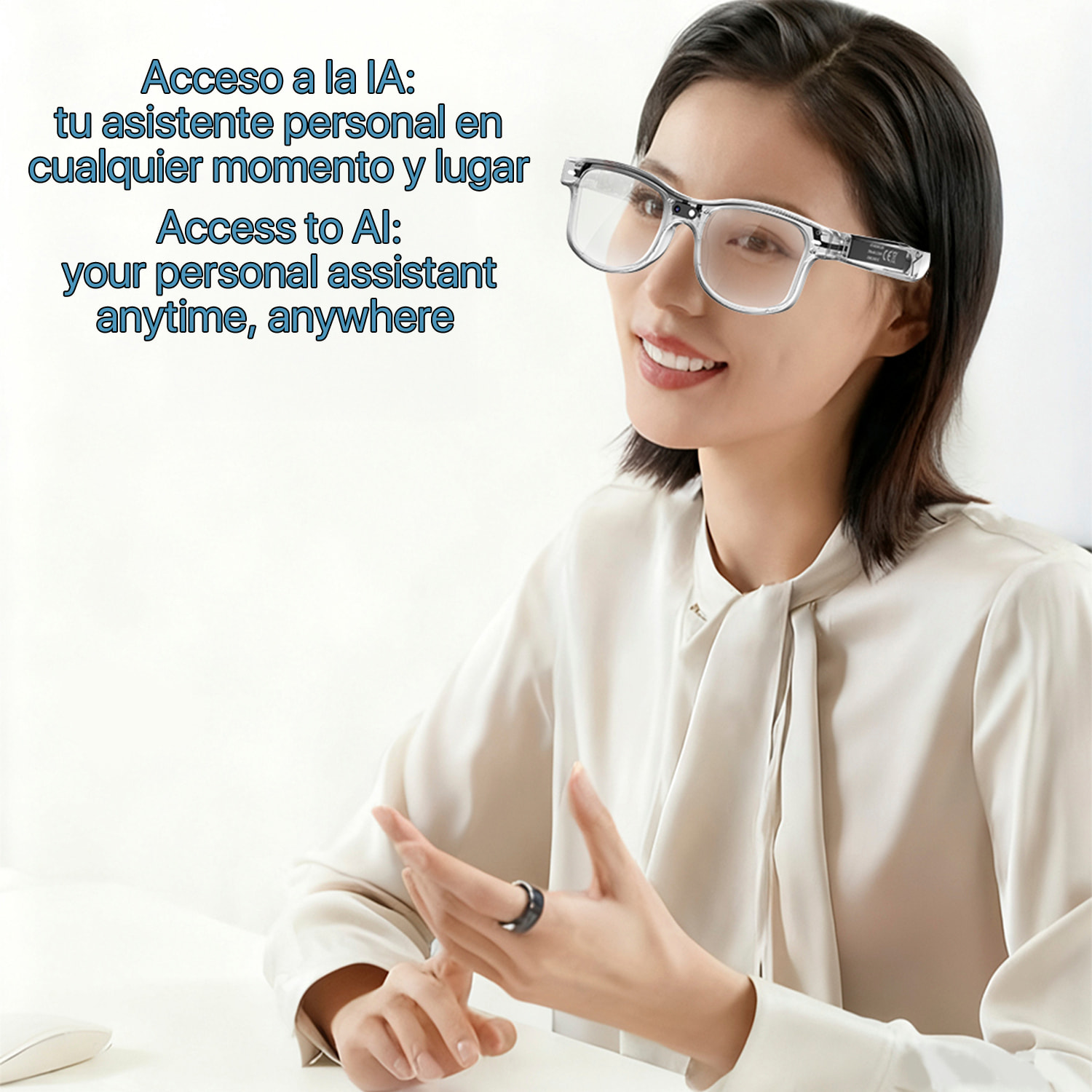 Occhiali intelligenti AIMB-G3. Con fotocamera da 8 MPX, traduttore Ai in tempo reale, assistente vocale, controllo della musica e delle chiamate. Con 3 paia di lenti.