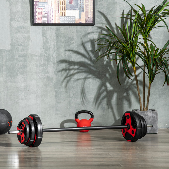 Kit pump 20 Kg - barre et poids de musculation 1,40 m 27 mm - sets de barre de musculation - noir rouge