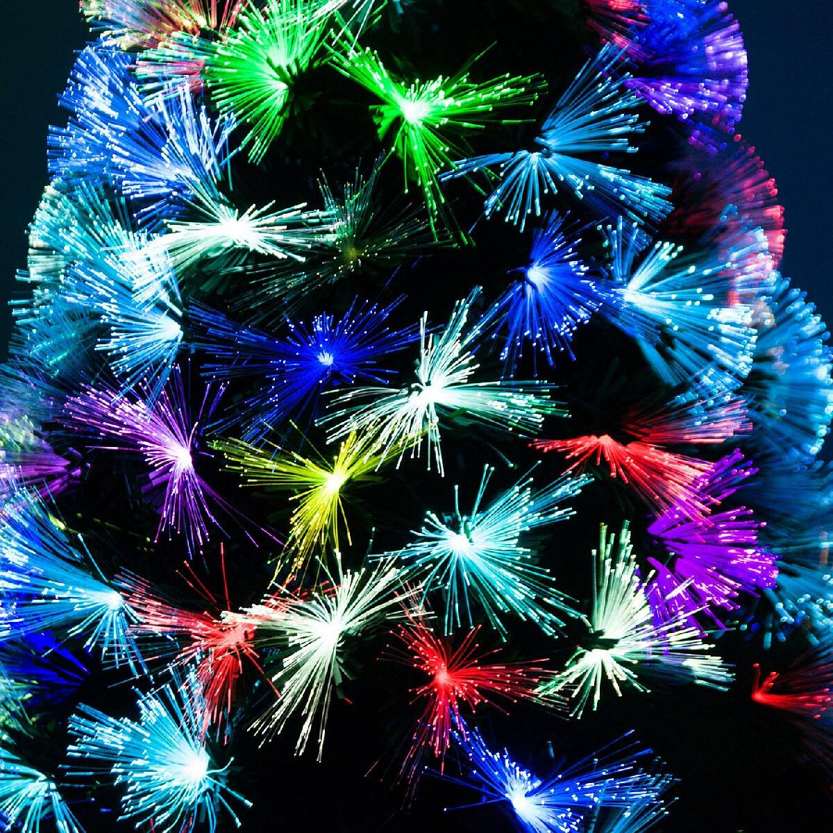 Sapin de Noël artificiel lumineux fibre optique LED multicolore + support pied Ø 66 x 120H cm 130 branches étoile sommet brillante vert