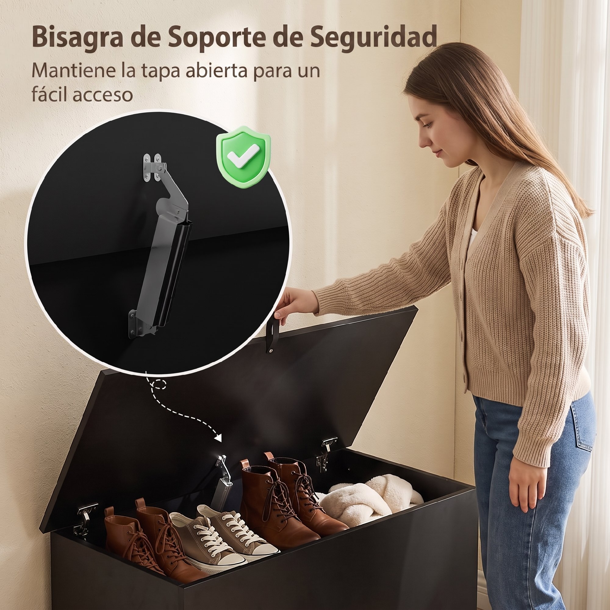 HOMCOM Baúl de Almacenaje 102L, Banco de Almacenaje, Banco Zapatero con Bisagra de Seguridad, Estilo Moderno, para Pasillo, Dormitorio, Recibidor, Salón, 80x40x45 cm, Negro