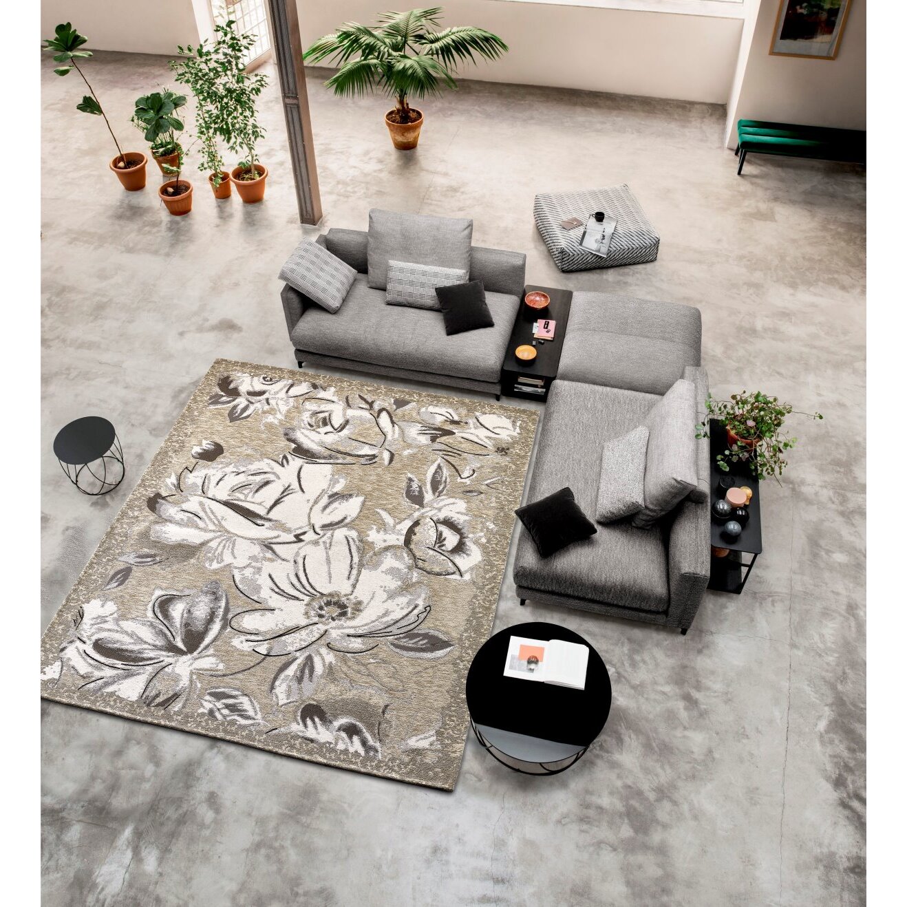 Tappeto Lavabile Dis. Floreale Classico Tortora