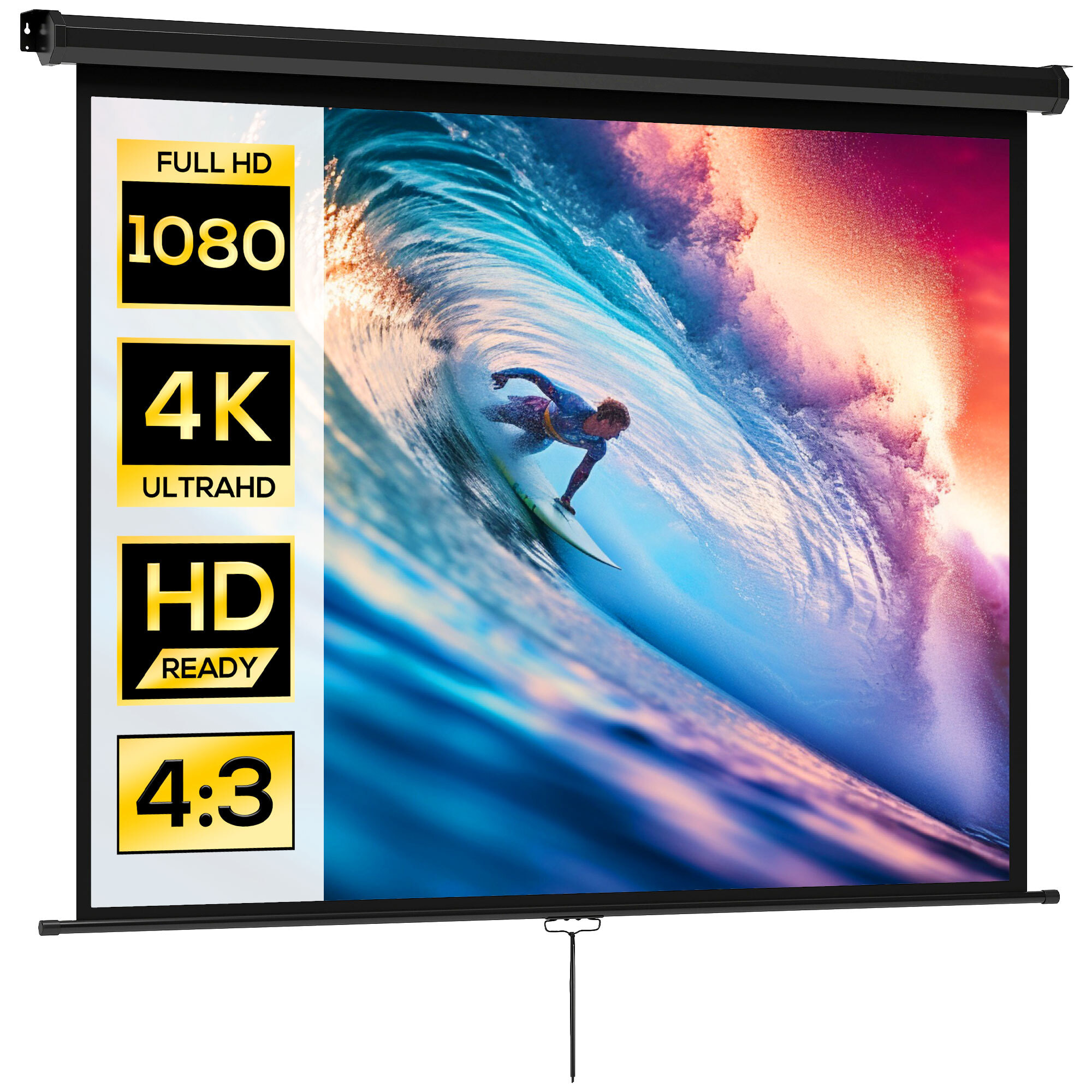 Écran de projection home-cinéma TV format 4:3 84 pouces 4K HD métal PVC noir