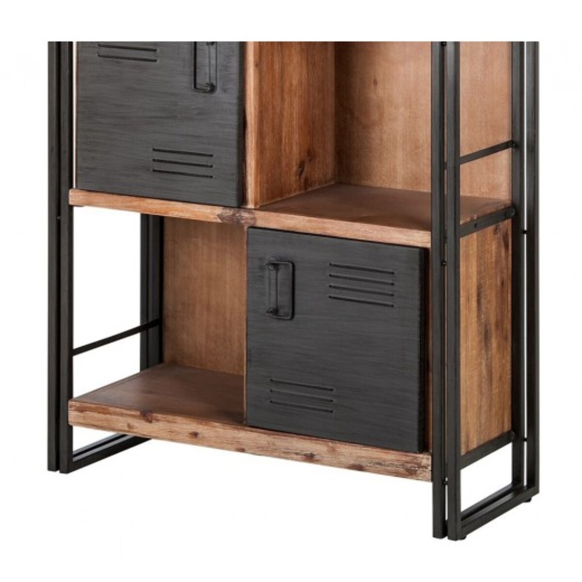 Bibliothèque en bois 3 niches/3 casiers avec portes en métal - ATELIER