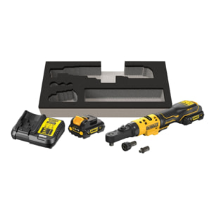 Clé à cliquet DEWALT XR 12V Brushless - Batteries 2 x 3.0Ah - Têtes interchangeables 1/4', 3/8' et porte-embout hexagonal 1/4' - DCF500L2G-QW