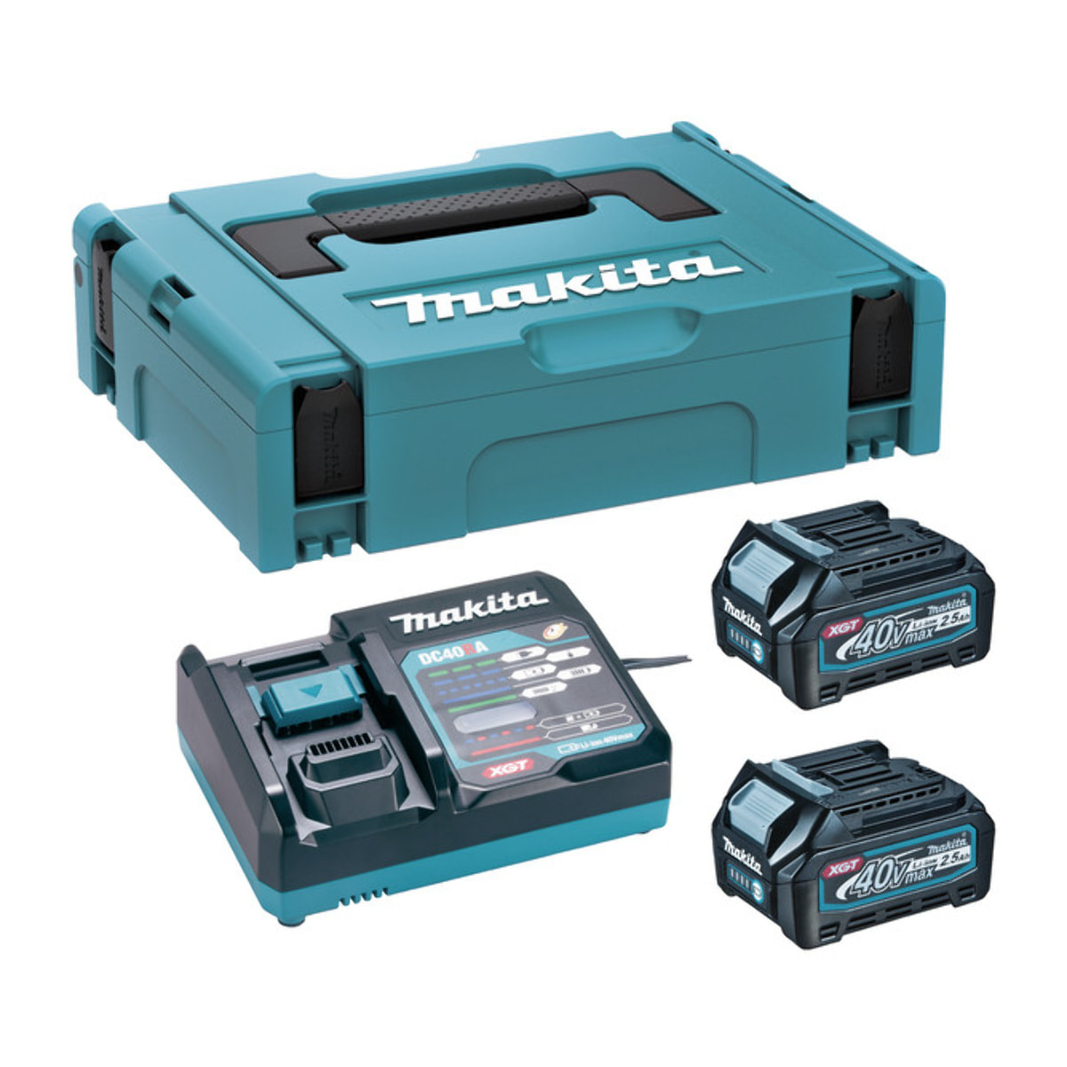 Pack MAKITA 2 baterías BL4025 40V 2,5 Ah + cargador DC40RA en MAKPAC1- 191J81-6