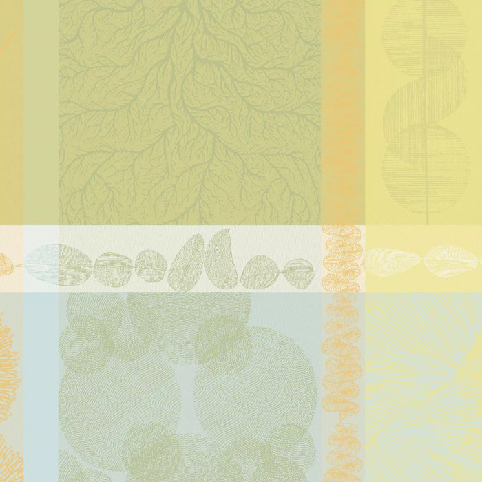 Serviette pur coton 220 g/m² motif jacquard jaune vert Mille lieues aube