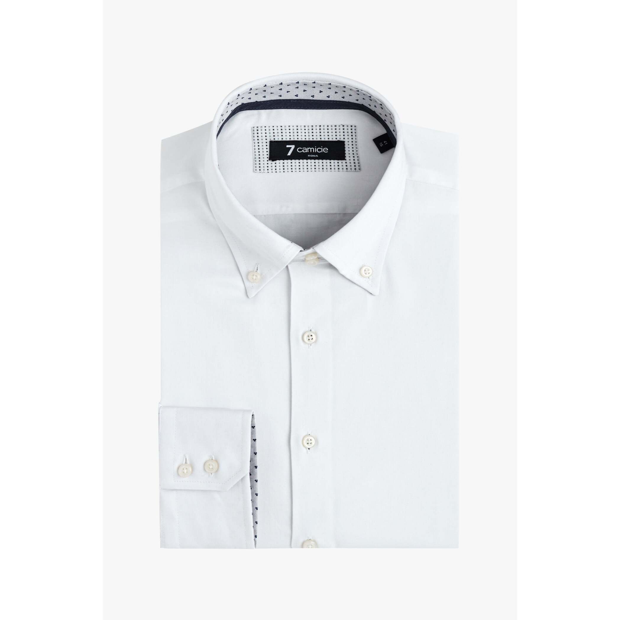 Camicia Uomo 2 Bottoni Button Down Slim Satin Unito Bianco
