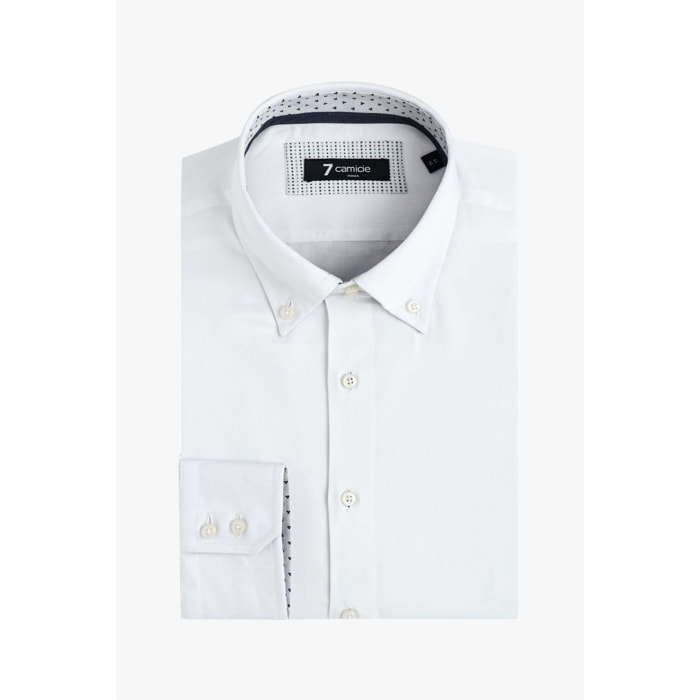 Camicia Uomo 2 Bottoni Button Down Slim Satin Unito Bianco