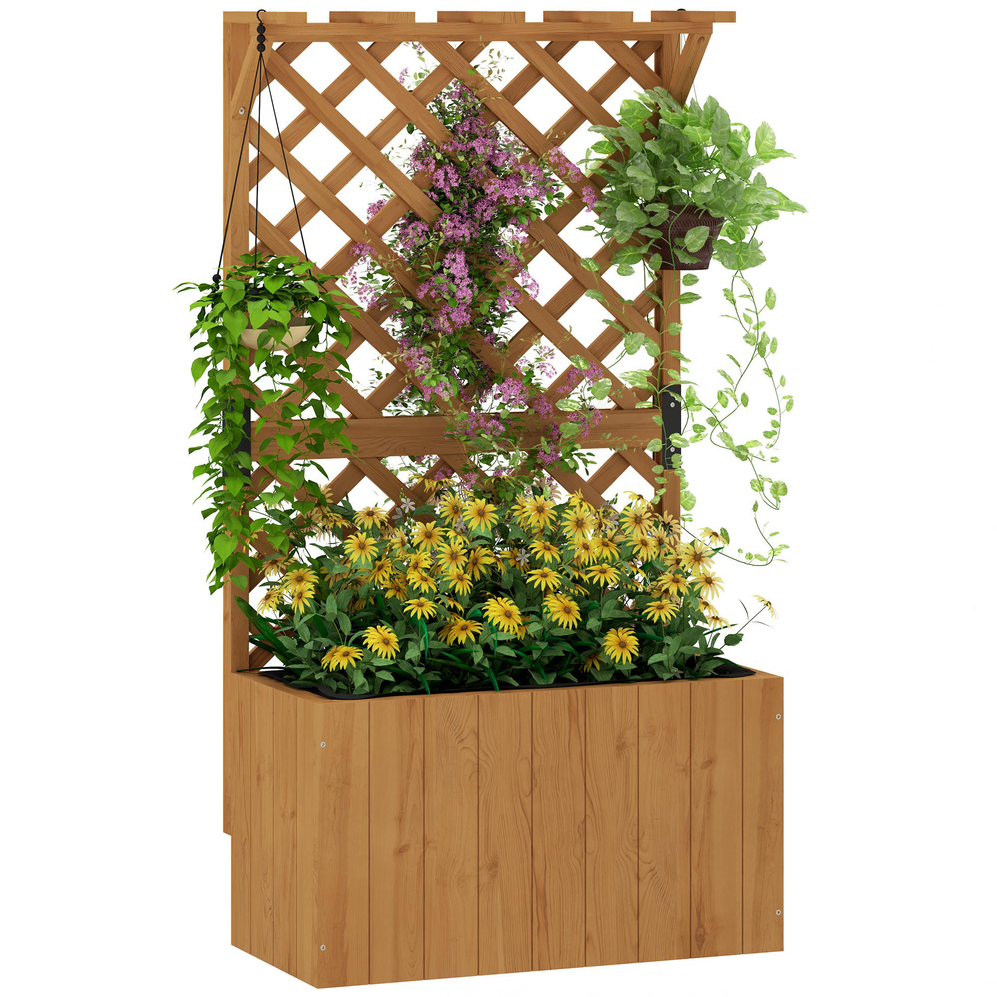 Jardinière avec treillis haut en bois verni 64 x 33 x 122 cm