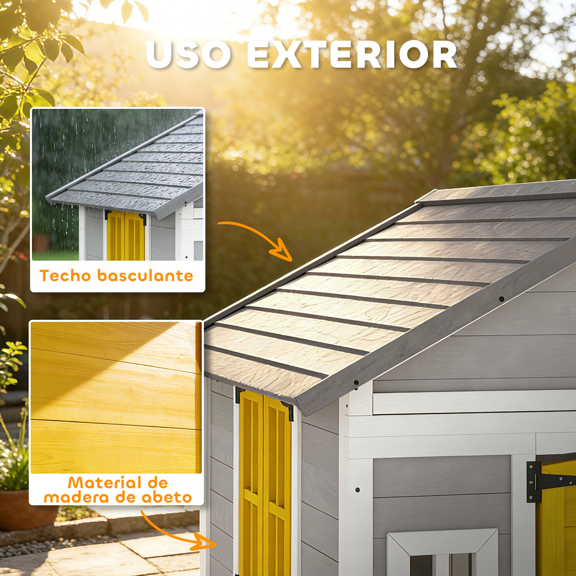 Casita Infantil Exterior e Interior de Madera, Casita Infantil con Puerta, Ventanas, Jardineras y Soportes de Flores, Casa de Jardín para Niños de 3-8 Años, Gris