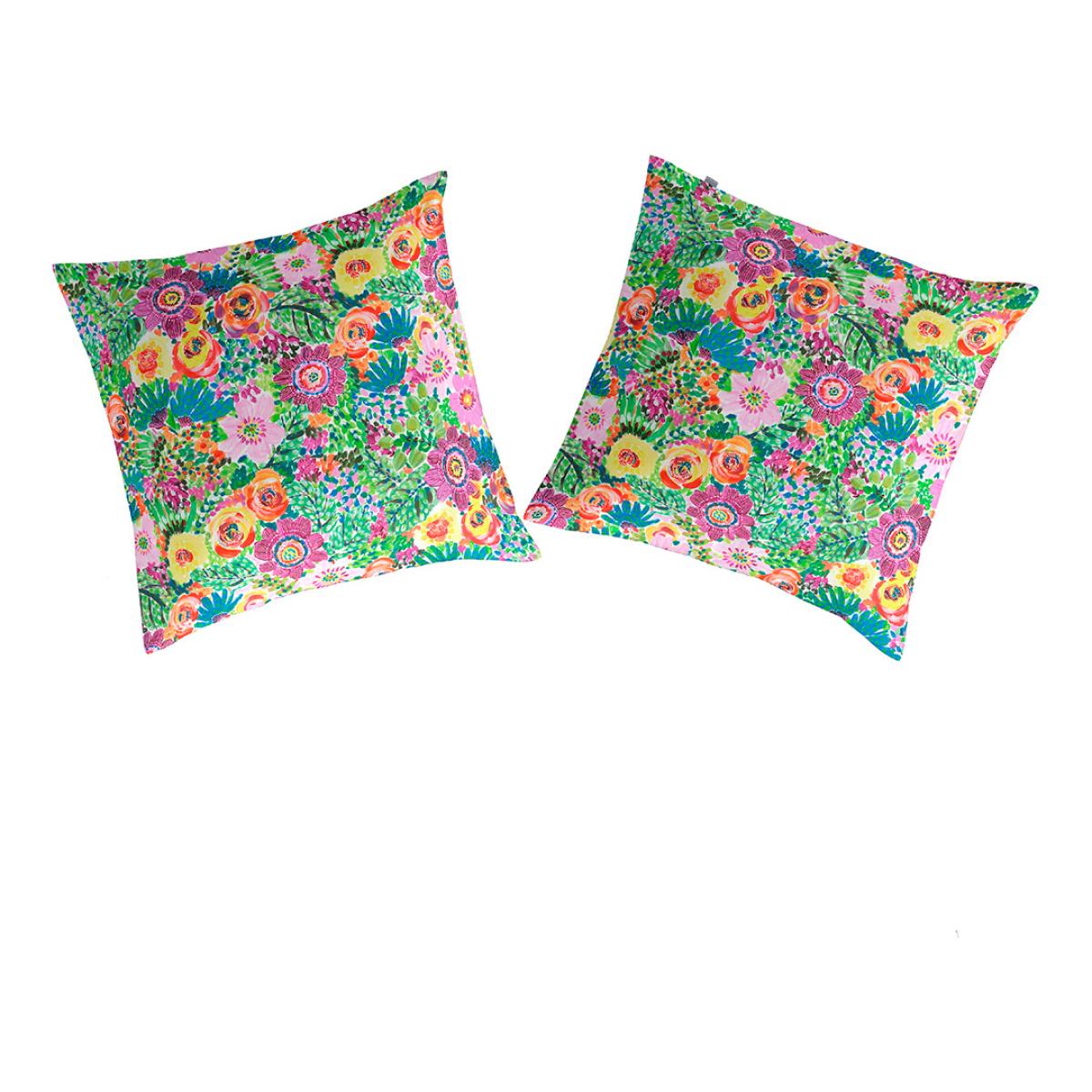 2 Taies d'oreiller en cotin LOLA multicolore