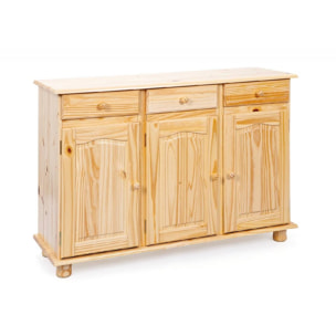 Credenza a tre ante e tre cassetti, colore marrone, cm 130 x 87 x 43.