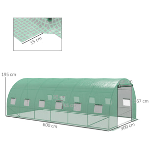 Invernadero de Exterior 6x3x2 m Invernadero de Túnel con Sistema de Riego Integrado 12 Ventanas con Malla y 1 Puerta Enrollable Invernadero para Jardín Patio Verde