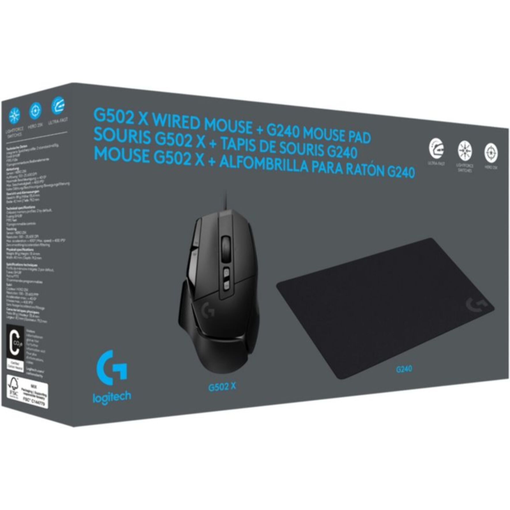 Souris Gamer Filaire LOGITECH G502X filaire noir + tapis G240