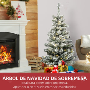 Árbol de Navidad Pequeño Artificial 90 cm con Luces LED 116 Ramas Base Desmontable y Soporte de Metal Decoración Navideña para Interior Ø40x90 cm Verde y Blanco