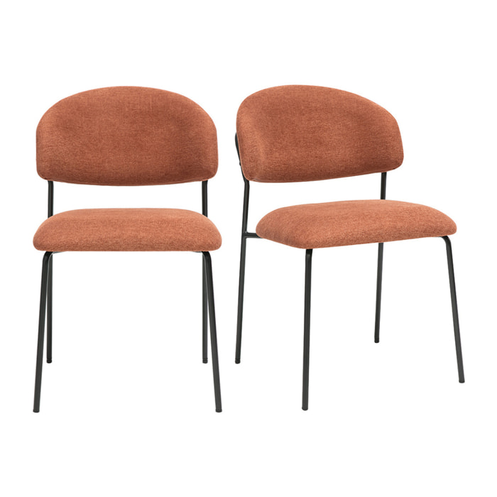 Chaises en tissu effet velours texturé terre brûlée et métal noir (lot de 2) BENTA
