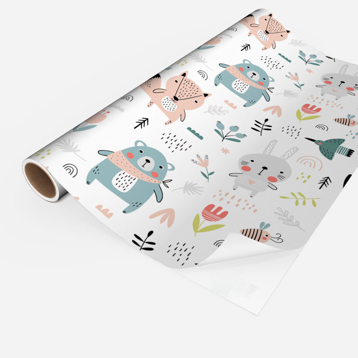 Rouleau revêtement adhésif vinyle au mètre - Sticker lavable Cuisine Meuble Armoire Porte - ANIMAUX DES BOIS