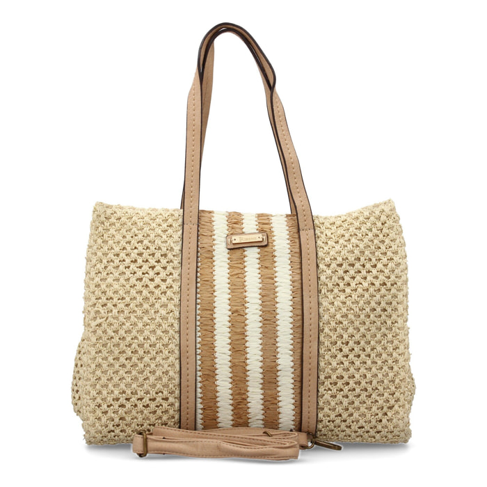 Bolso de hombro para mujer de rafia, diseño moderno con adornos, comodo.