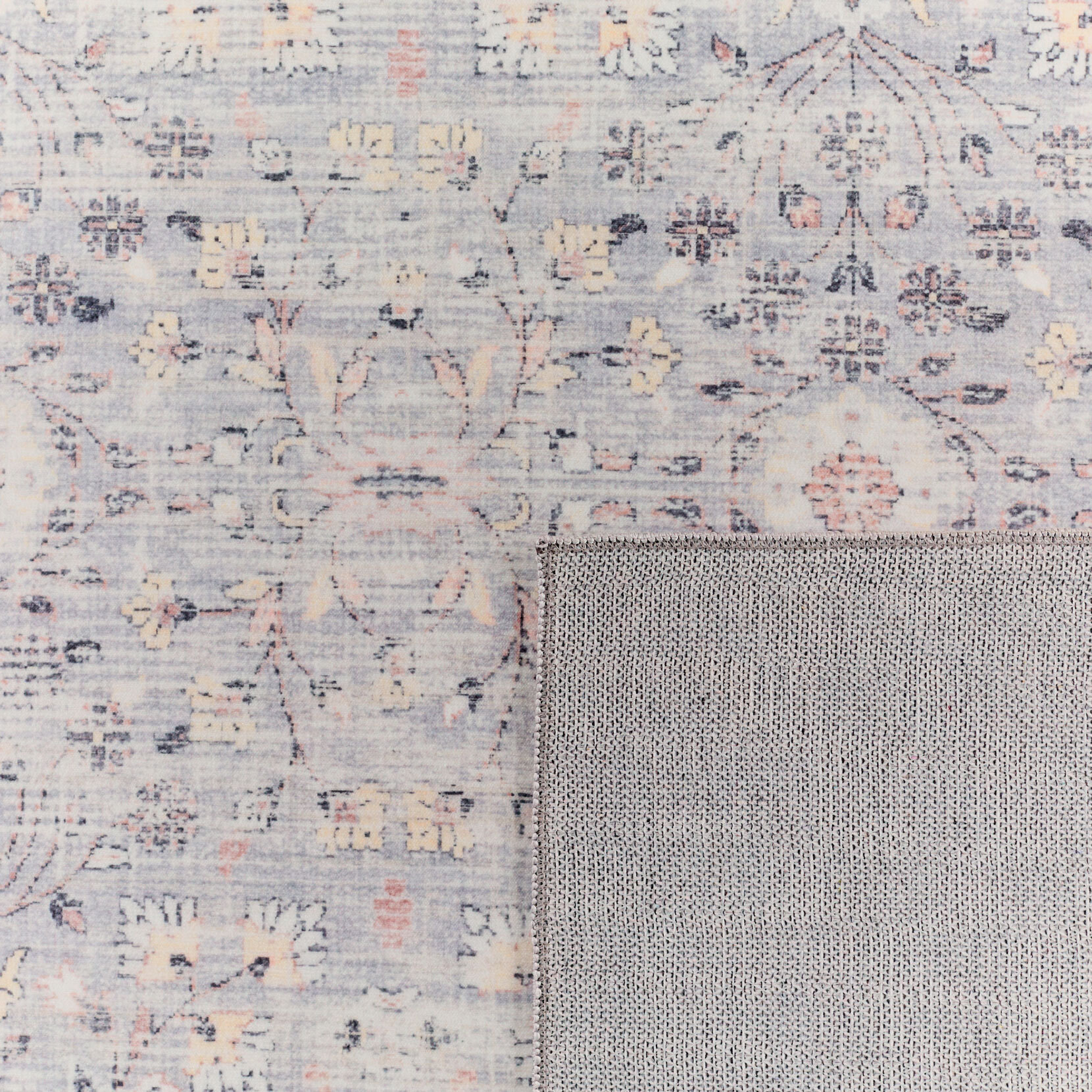 OTTOMAN - Tapis à poils courts doux à motif floral classique gris