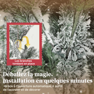Sapin de Noël artificiel enneigé H.180cm 1815 branches grand réalisme support métal pliable vert blanc