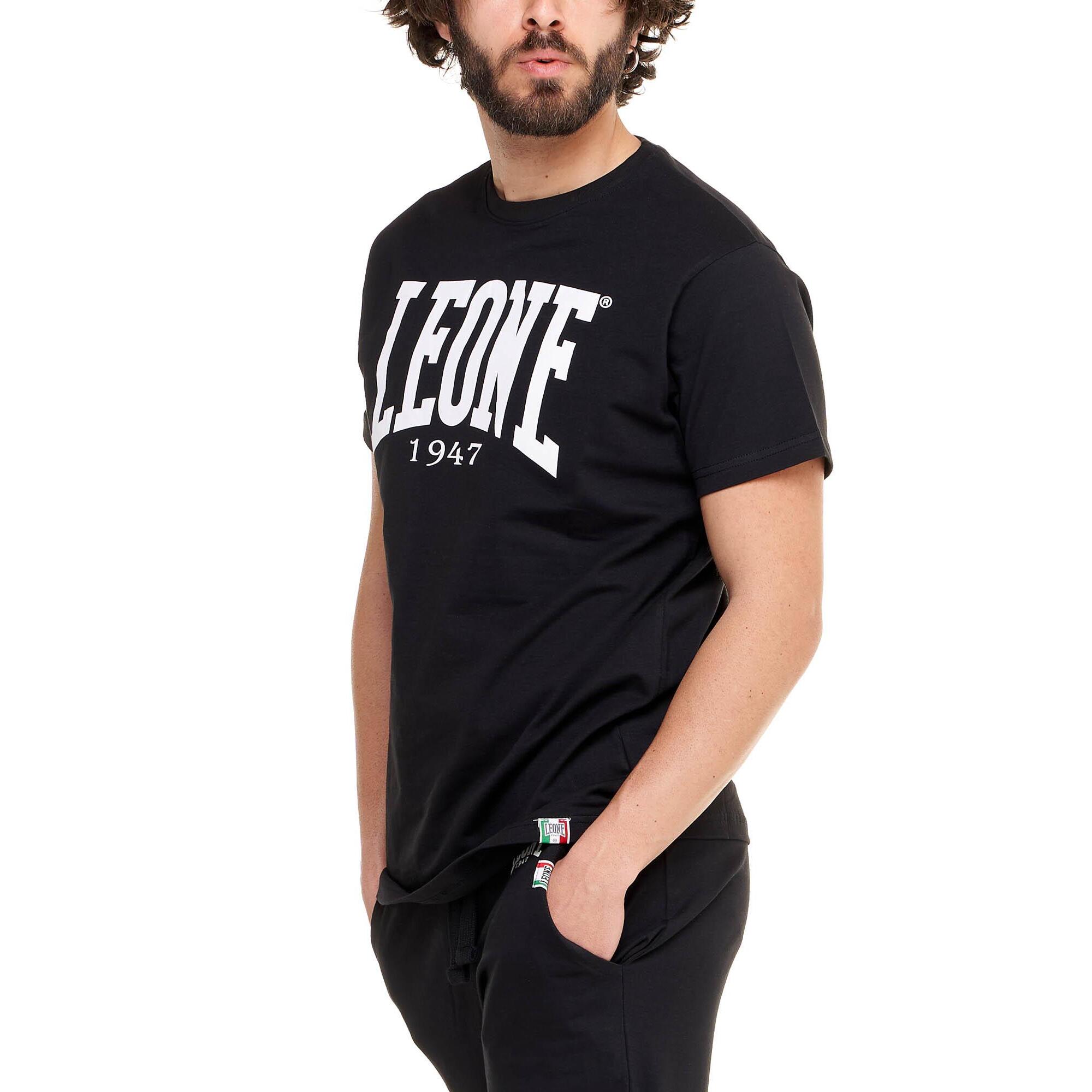 Camiseta de manga corta de algodón elástico con gran logo Leone Basic