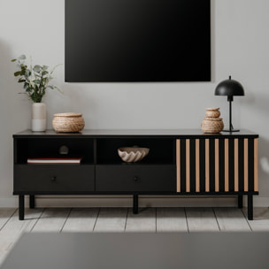 Meuble TV 1 porte, 2 tiroirs, 2 niches - MORGAN
