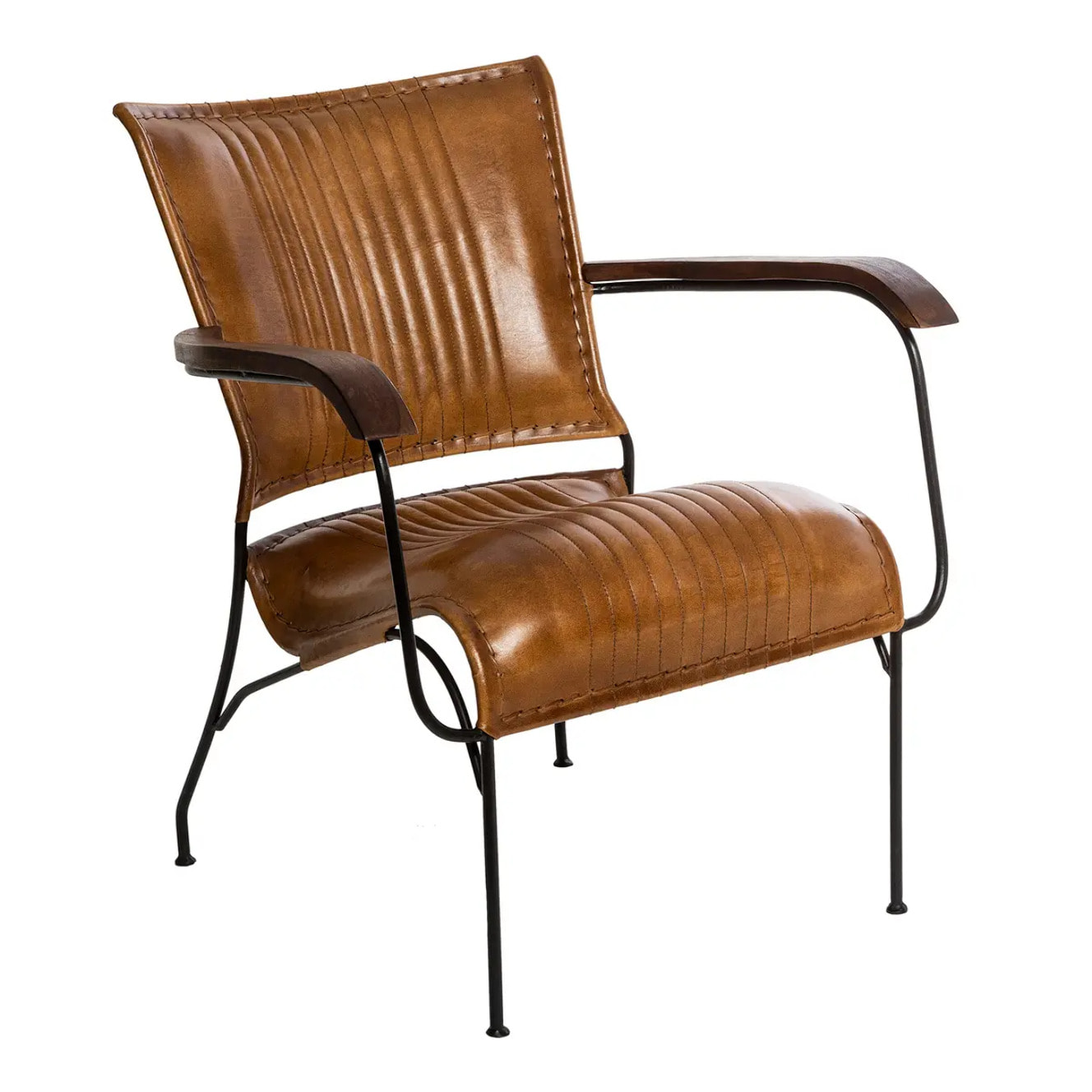 Fauteuil "Hoper" cuir marron cognac