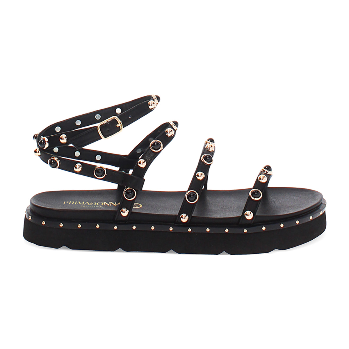 Sandalias planas negras con tachuelas
