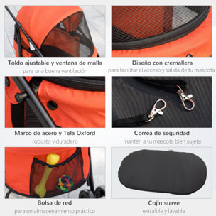 Cochecito para Mascotas Plegable Carrito para Perros y Gatos con Ventanas de Malla Cojín Lavable Correas de Seguridad Cubierta de Tela Oxford y Marco de Acero 82x47x97 cm Rojo