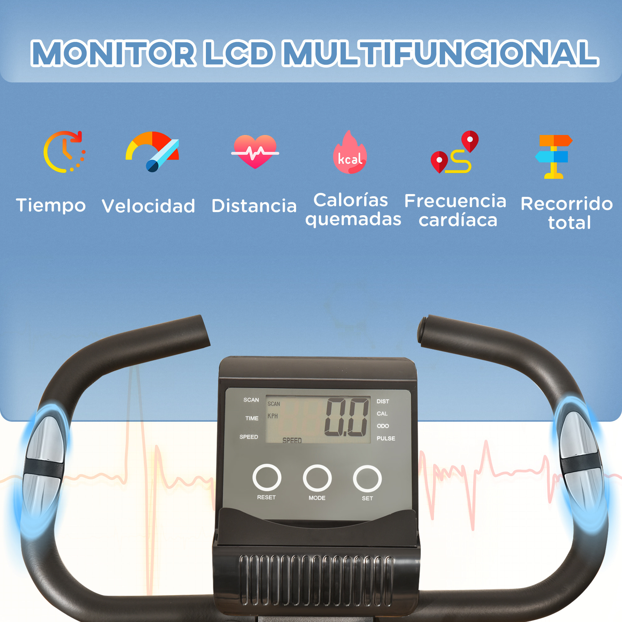 Bicicleta Estática Plegable 3 en 1 con Respaldo y 8 Niveles Resistencia Magnética, Bicicleta Estática para Casa Ajustable con Monitor LCD Volante Banda Sensor de Pulso Soporte de Teléfono Negro