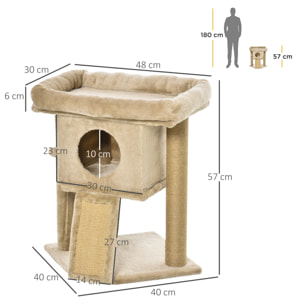 Árbol Rascador para Gatos Pequeños de 57 cm Torre para Gatos con Poste de Yute Rampa para Rascar Cama y Bola Colgante 40x40x57 cm Arena