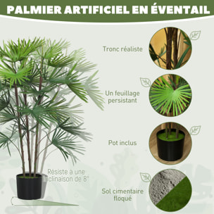 Palmier artificiel - plante artificielle H.90cm - 3 pieds 24 feuilles grand réalisme - pot inclus