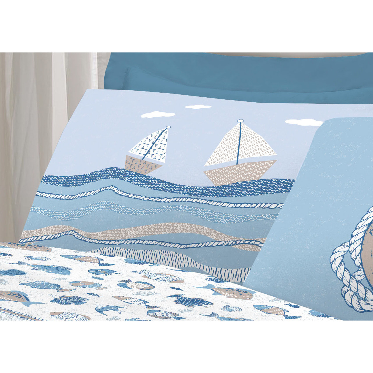 Completo Lenzuola In 100% Cotone Oceano Bianco