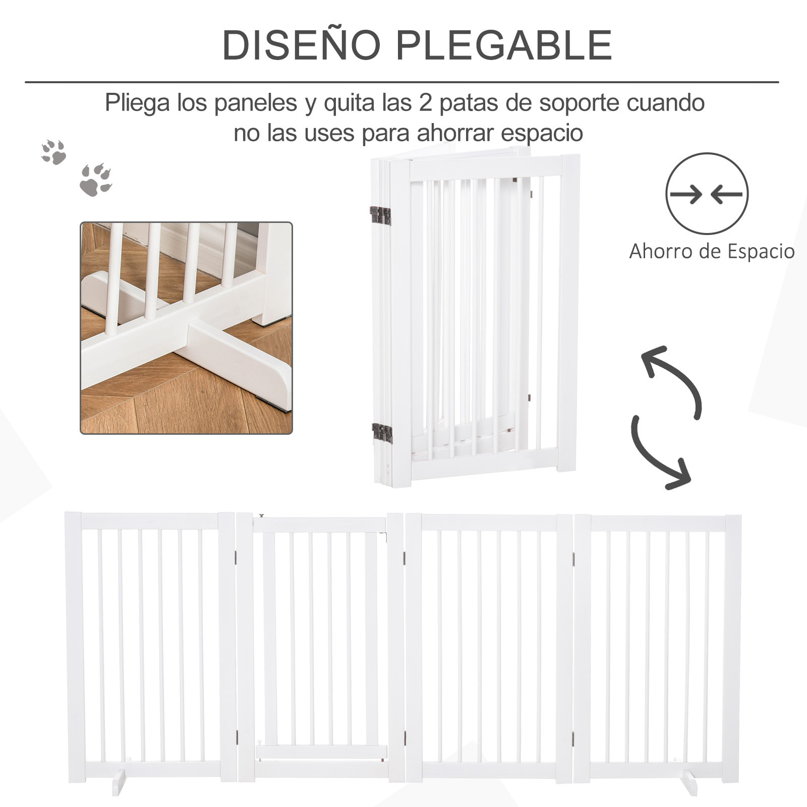 Barrera para Perros Plegable Valla para Mascotas de 4 Paneles con Puerta Pequeña Barrera de Seguridad para Escalera Pasillo 220x36x91 cm Blanco