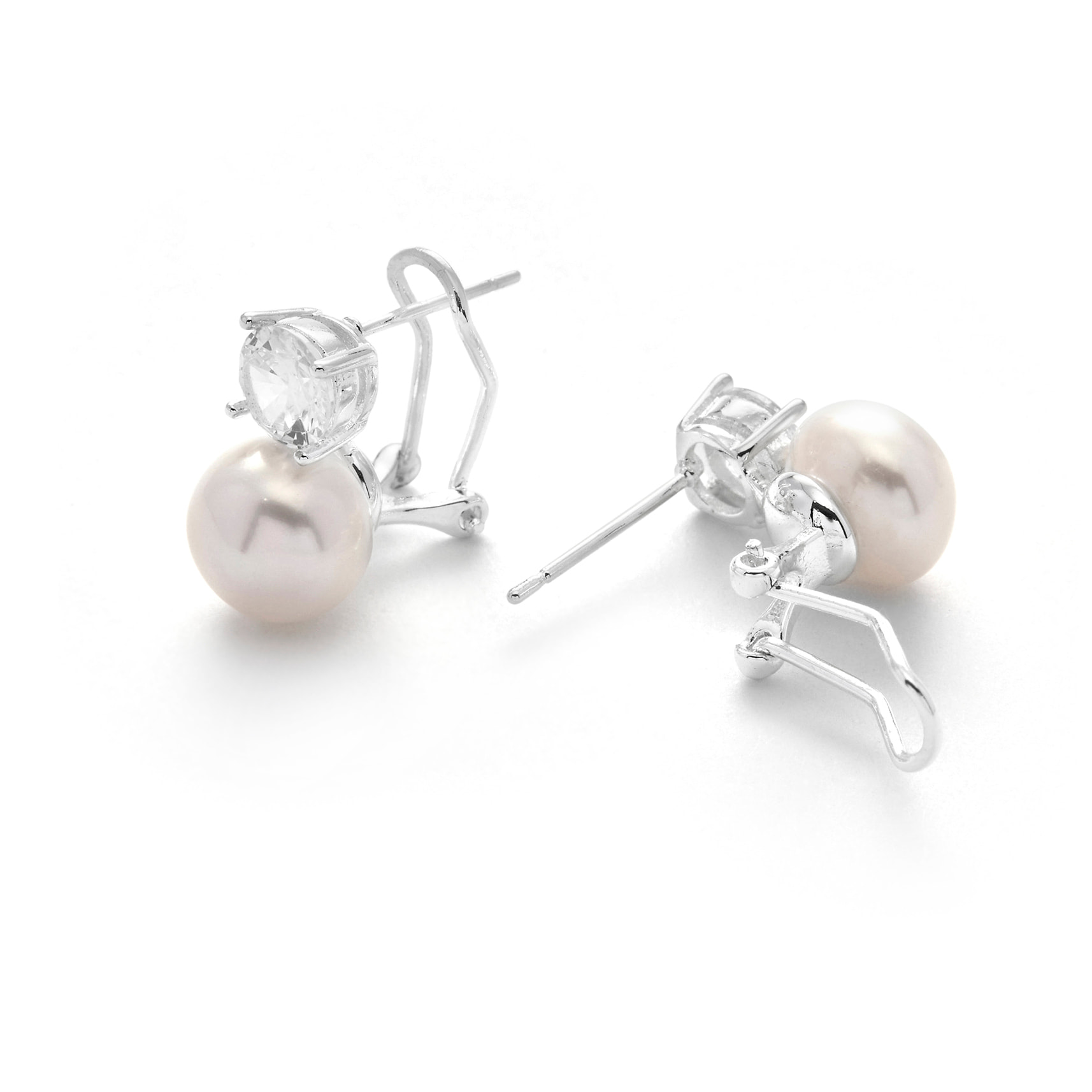 Pendientes de Perla Blanca acabado en Rodio