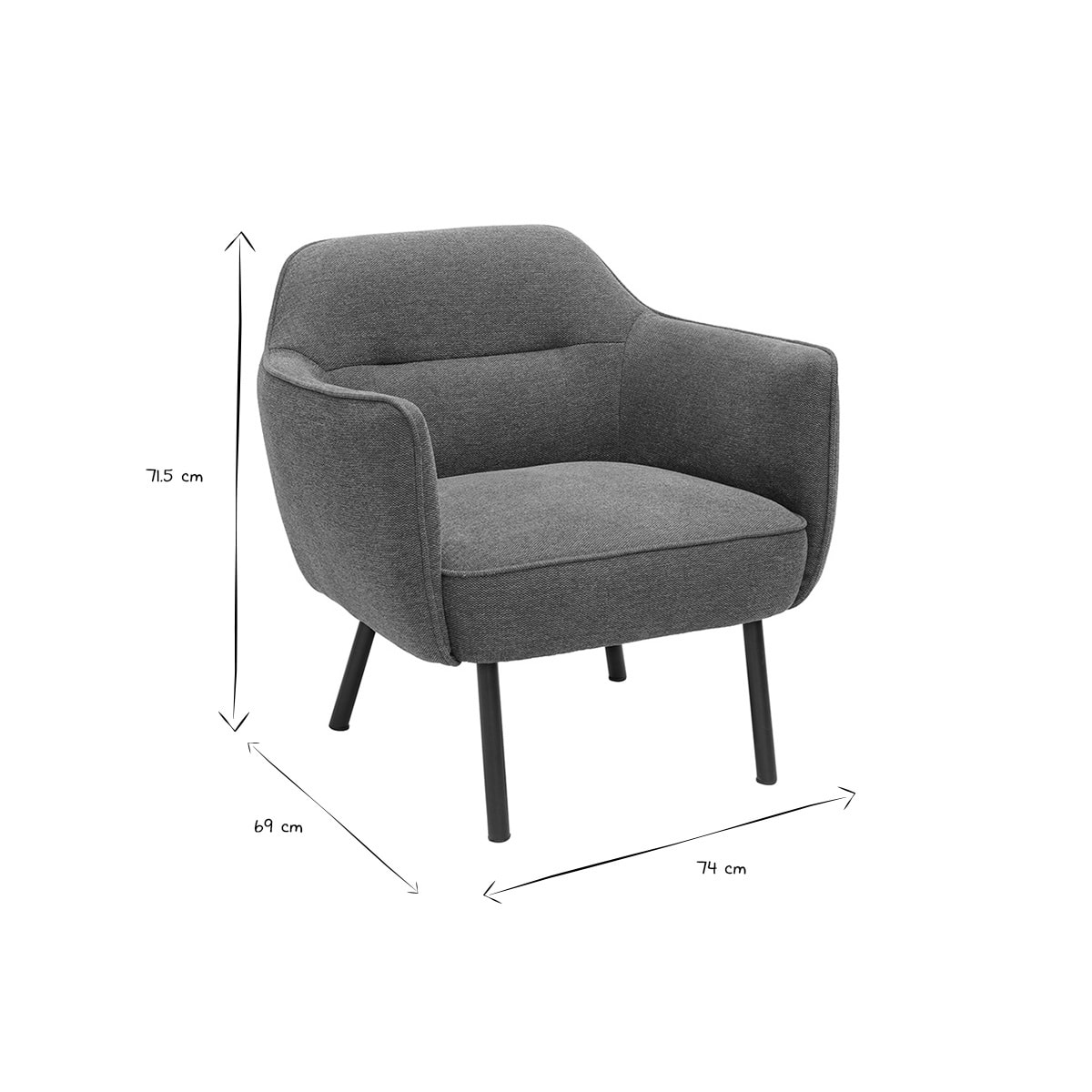 Fauteuil design en tissu effet velours texturé terre brûlée et métal noir LAURENS