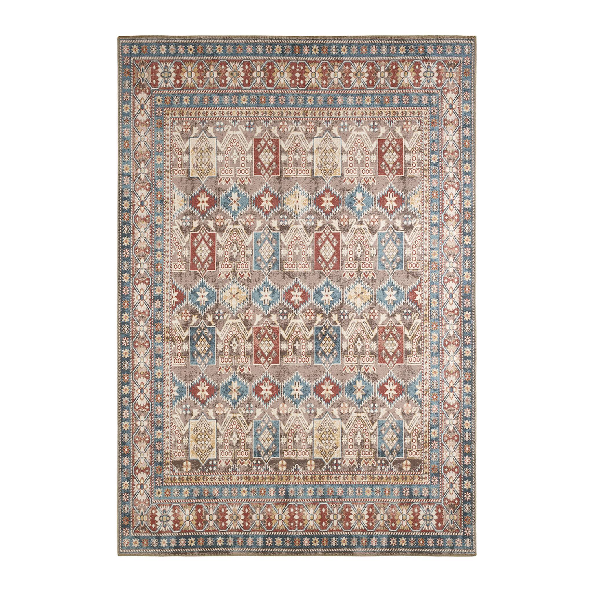 Tapis intérieur motif oriental / persan rouge. marron et bleu 200 x 290 cm - Tomo