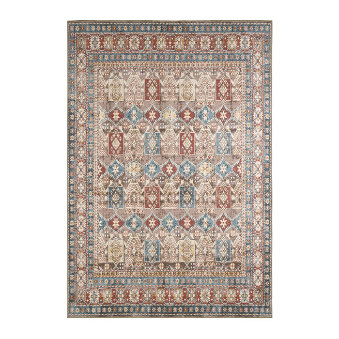 Tapis intérieur motif oriental / persan rouge. marron et bleu 200 x 290 cm - Tomo