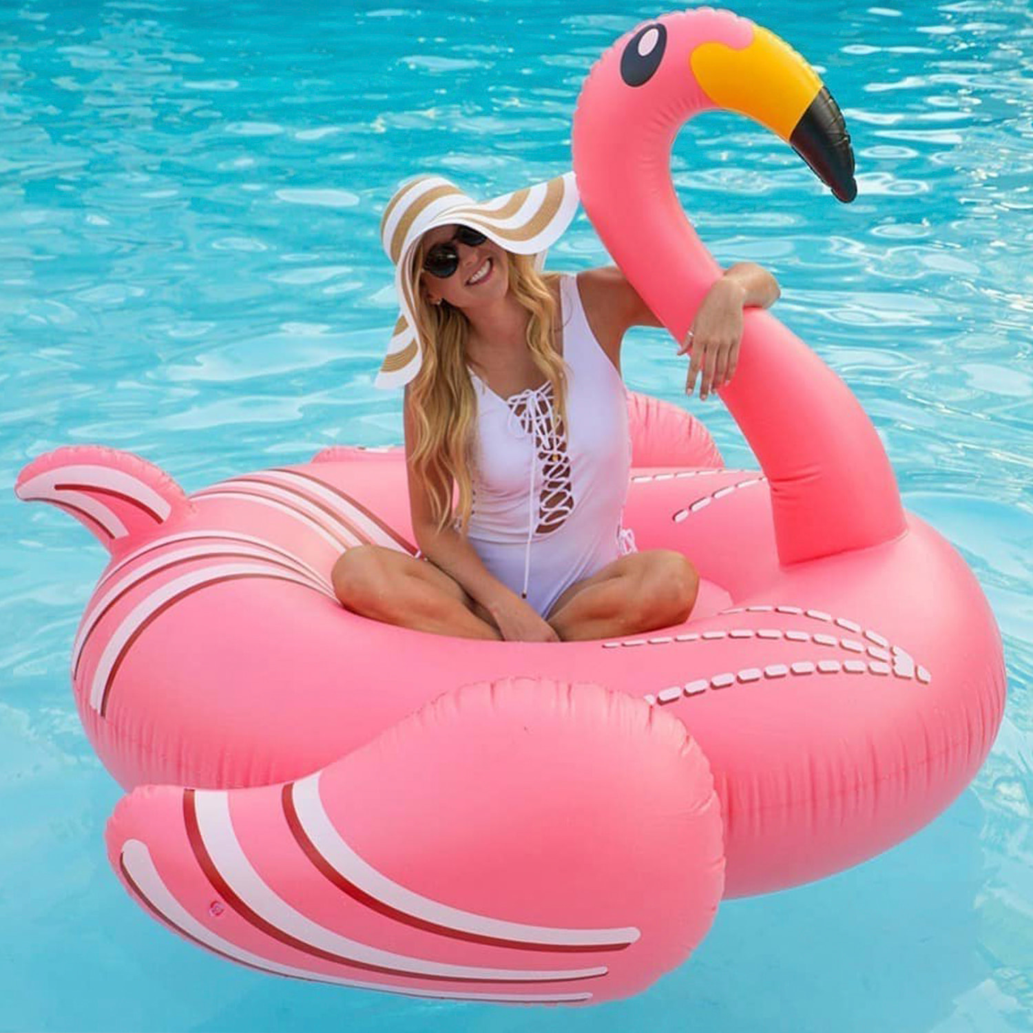 DAM Flotador gigante con forma de flamenco. 192x160cm. 192x130x160 Cm. Color: Rosa