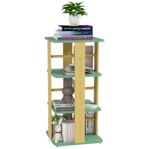 Bibliothèque enfant mobile sur roulettes - 4 niveaux rangement - bois de pin MDF vert