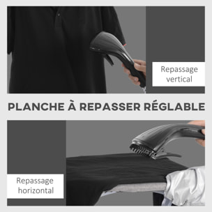 Défroisseur à vêtements 1950 W planche à repasser intégrée réservoir d'eau 2 L tige telescopique gant + cintre fournis noir