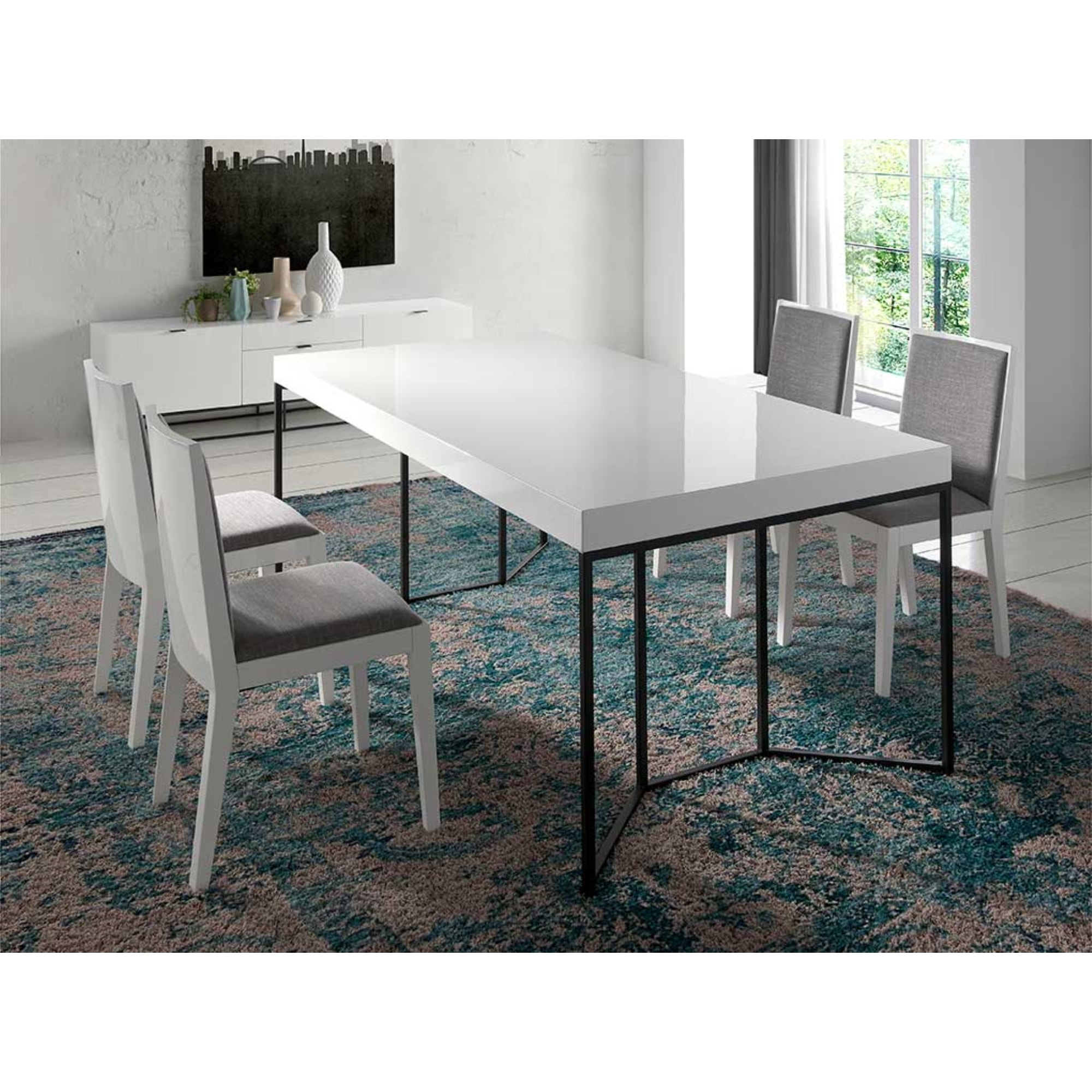 Set de 2 sillas – Tapizado gris y madera blanco brillo