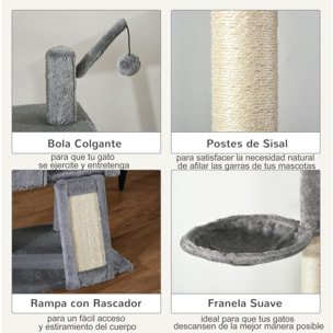 Árbol Rascador para Gatos Altura Ajustable 238-270 cm con Hamaca Cueva Gris