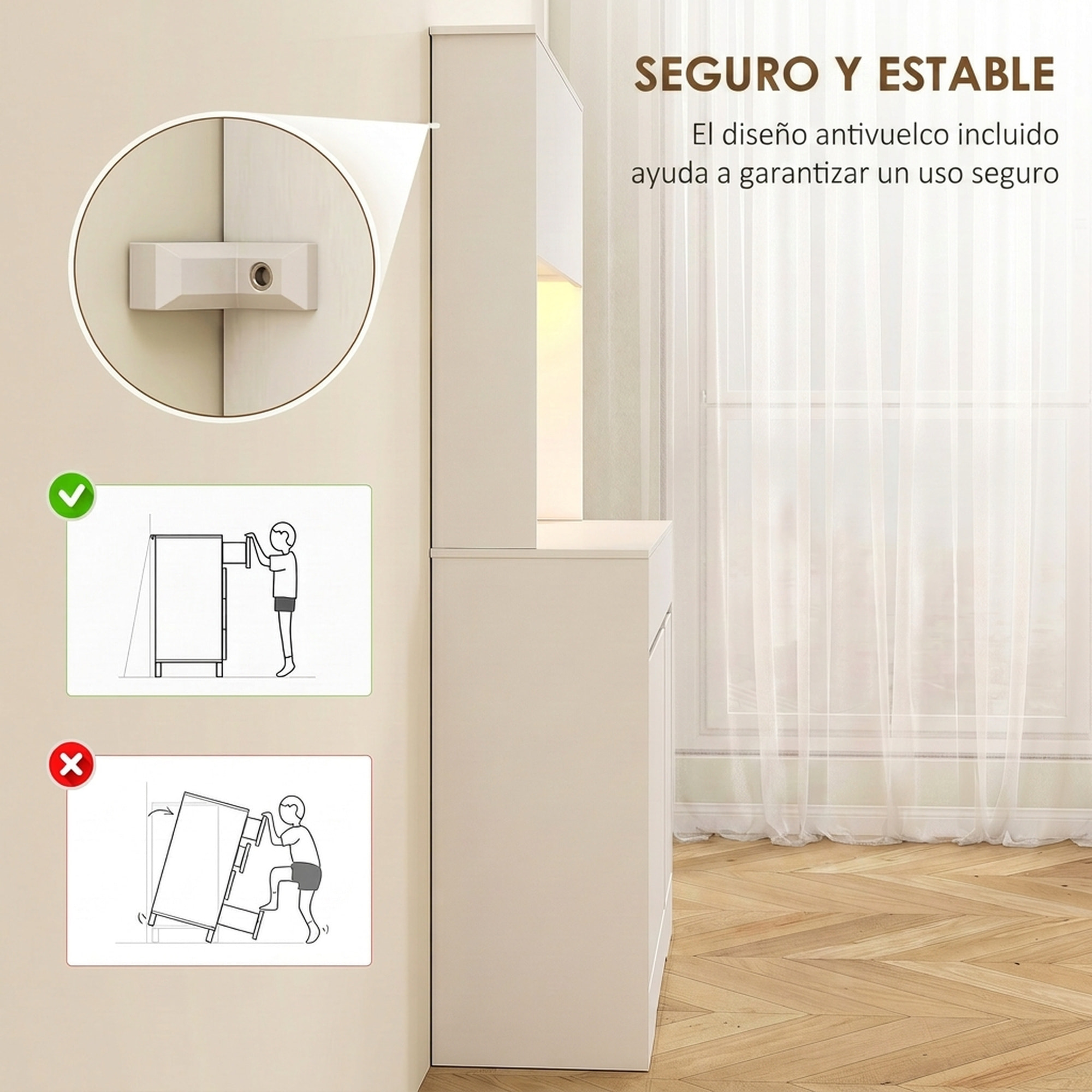 Alacena de Cocina con Luz LED RGB, Mueble de Cocina con Encimera para Microondas, 6 Puertas, 2 Cajones, Estantes Ajustables y Control Remoto, 100x38x180 cm, Blanco