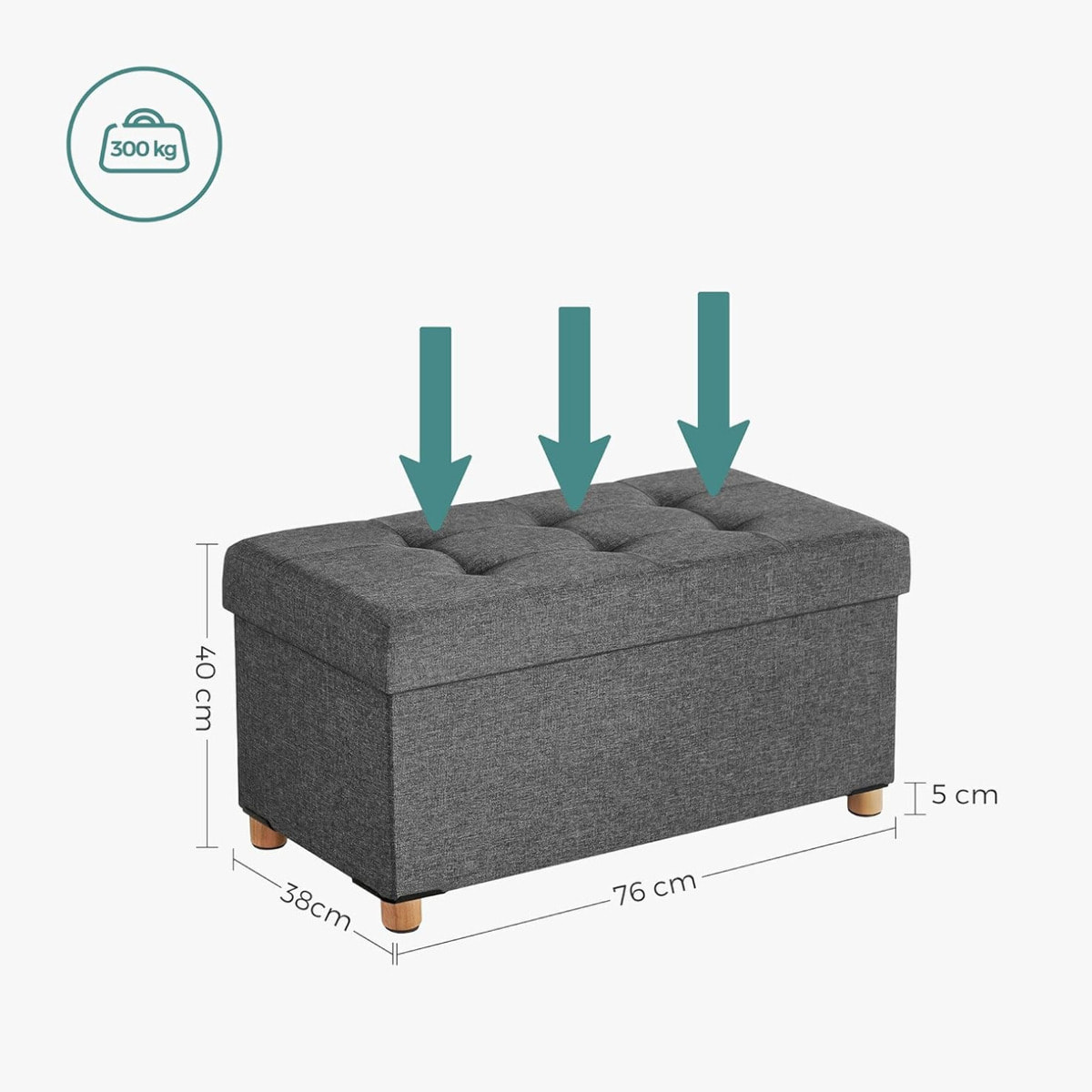 Panca pouf contenitore imbottita in grigio scuro