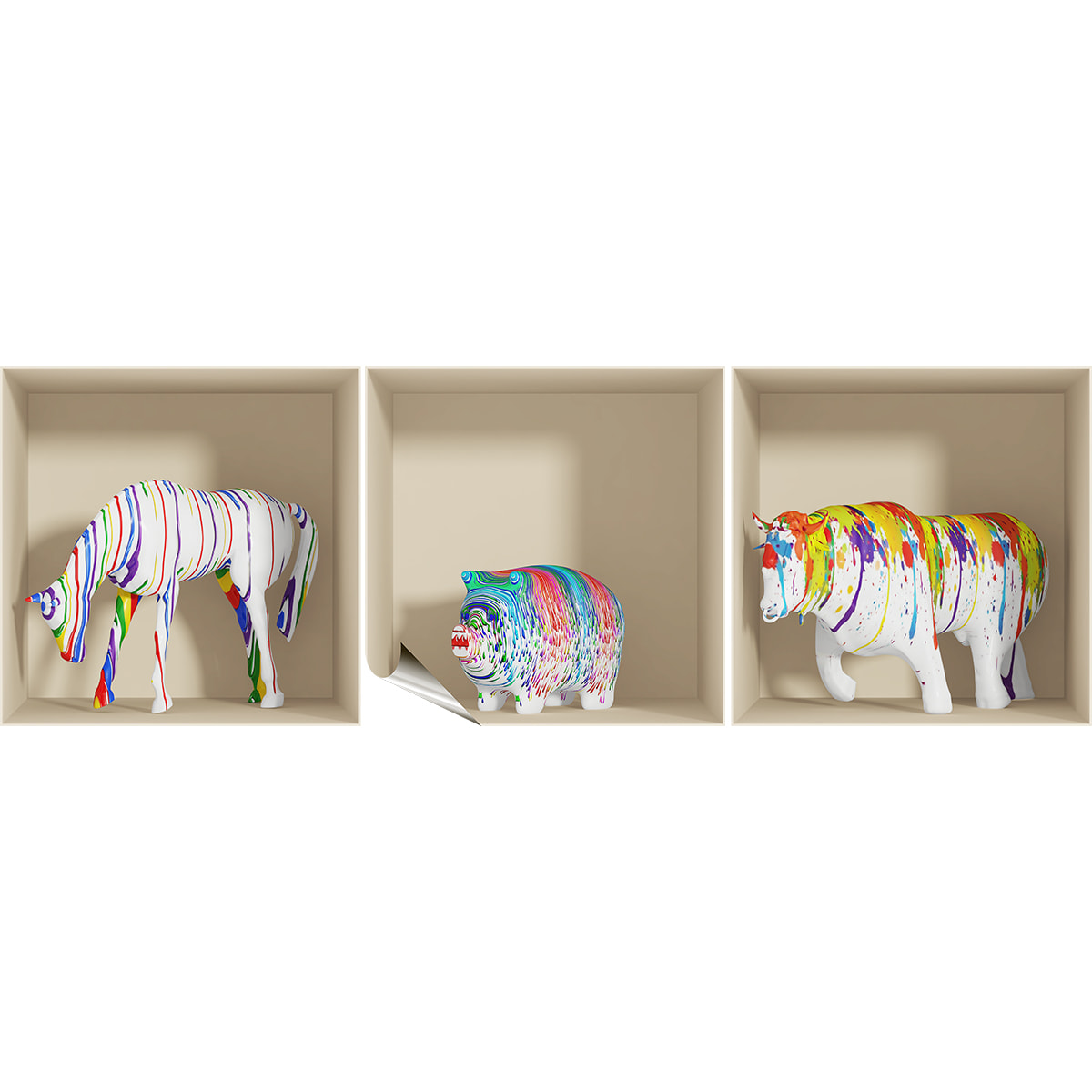 Stickers muraux 3D | Sticker Mural Autocollant effet 3D Statues animaux artistiques - Stickers adhésifs 3D Chambre Salon Trompe l'oeil